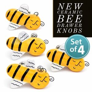 Silvestri Bee Drawer Knobs Set of 4 NWT Yellow Black Ceramic Farmhouse Decor